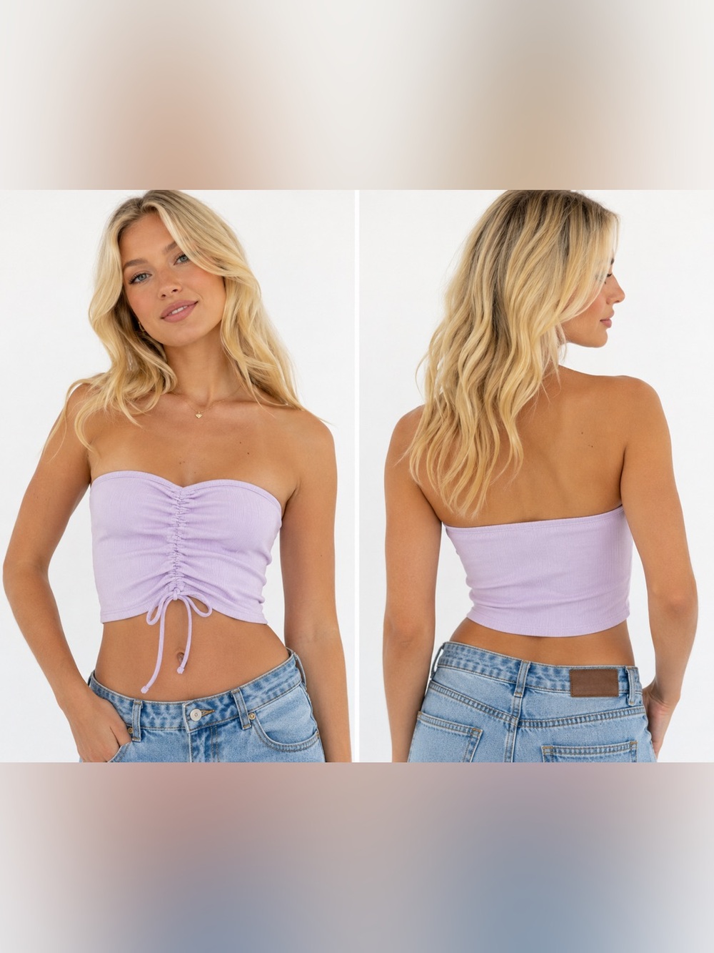 NWT PacSun Light Purple Ruched Ribbed Bandeau Tube Top Small
